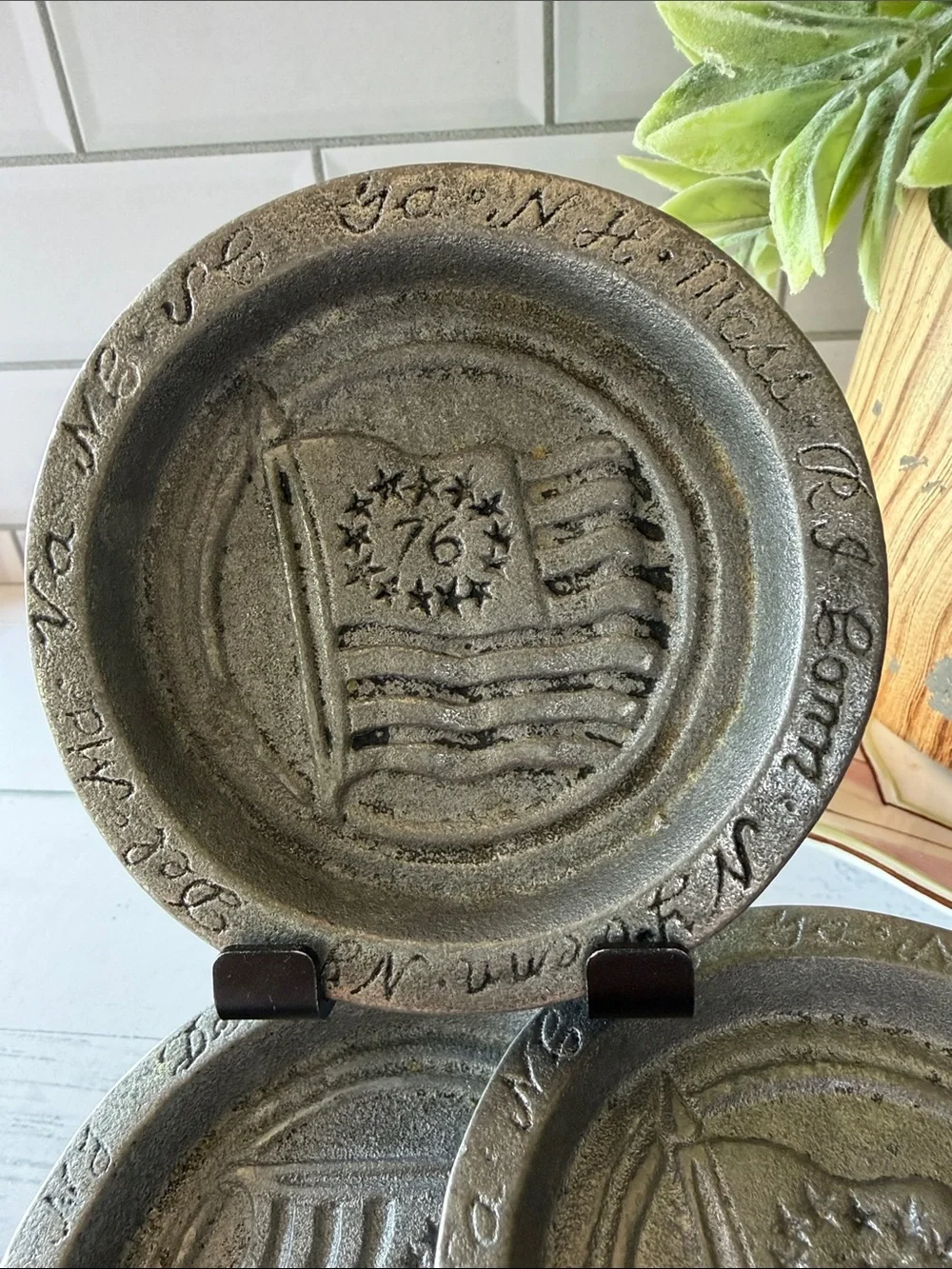 Decorative 1776 Flag Embossed Pewter coasters